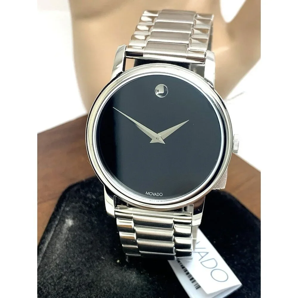 Movado Men's Watch 2100014 Museum Black Dial Swiss Quartz Silver Steel 38mm